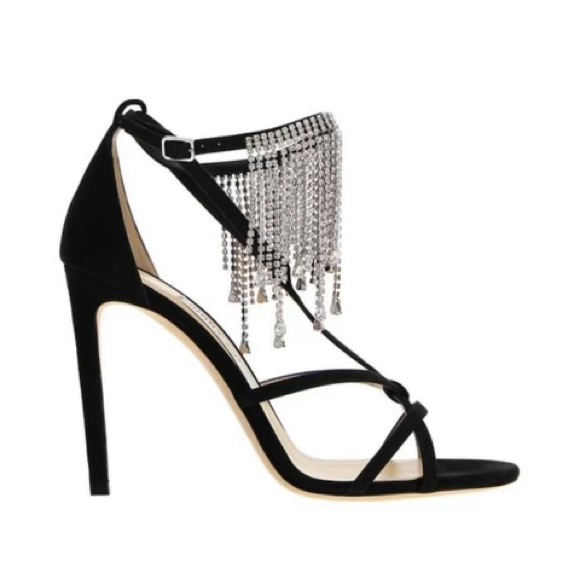 Jimmy Choo Bijou Suede Black Heels with Crystal Drape - Picture 3 of 8